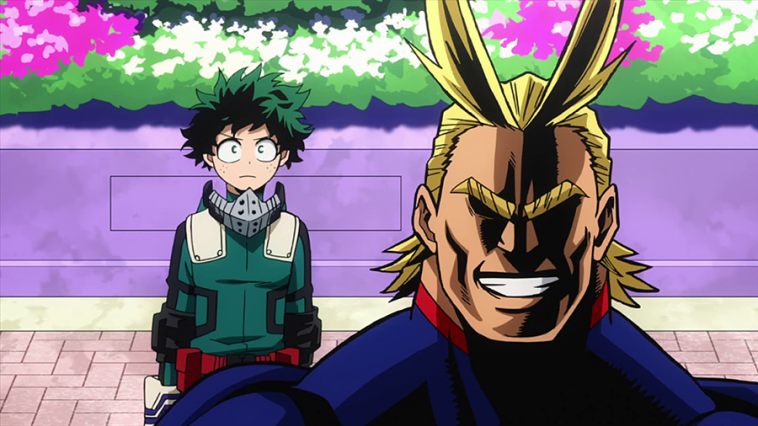 All Might and Izuku Midoriya standing together, image for Hero Academia live-action article