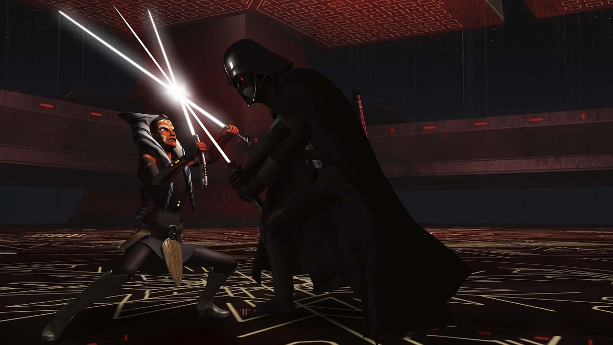 Ahsoka fights Darth Vader in Rebels' Twilight of the Apprentice.