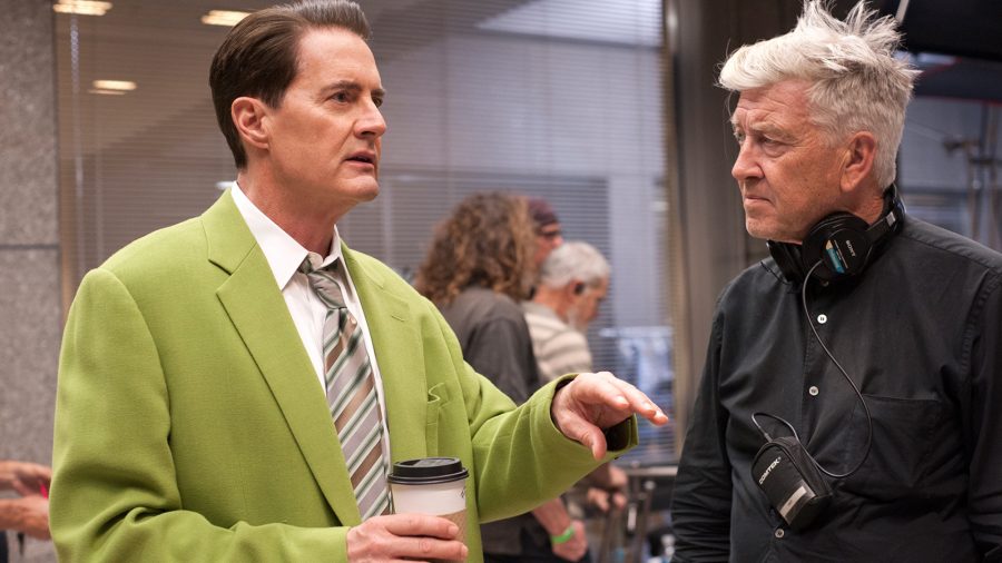 Kyle Maclachlan discusses a scene with director David Lynch on the set of Twin Peaks: The Return.