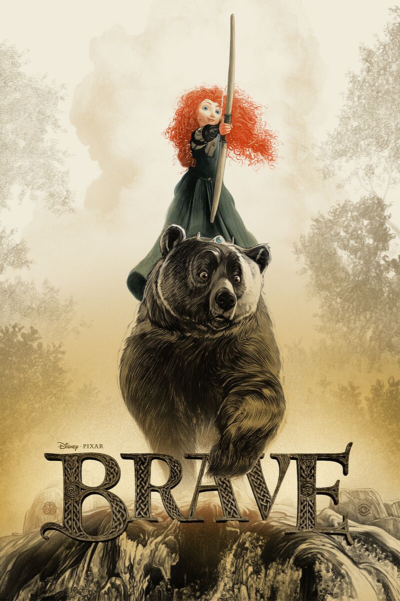 The Mondo poster for Brave shows Princess Merida in action.