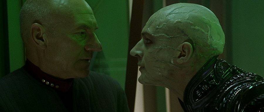 Picard confronts his younger clone Shinzon, played by Tom Hardy, in Star Trek: Nemesis. 