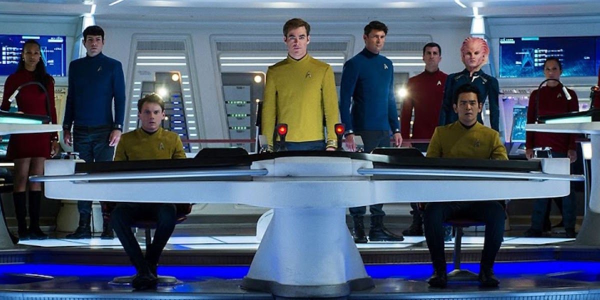 The crew of the rebooted Enterprise, in their last feature film outing Star Trek Beyond