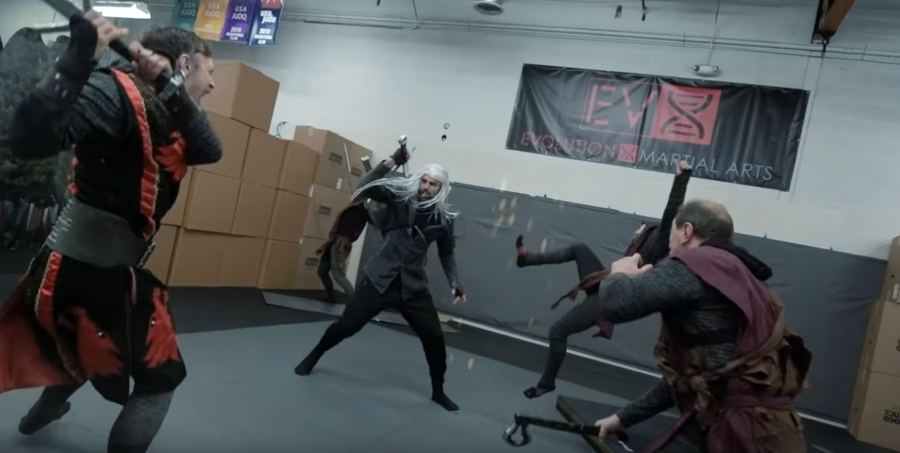 stuntmen doing a witcher fight scene