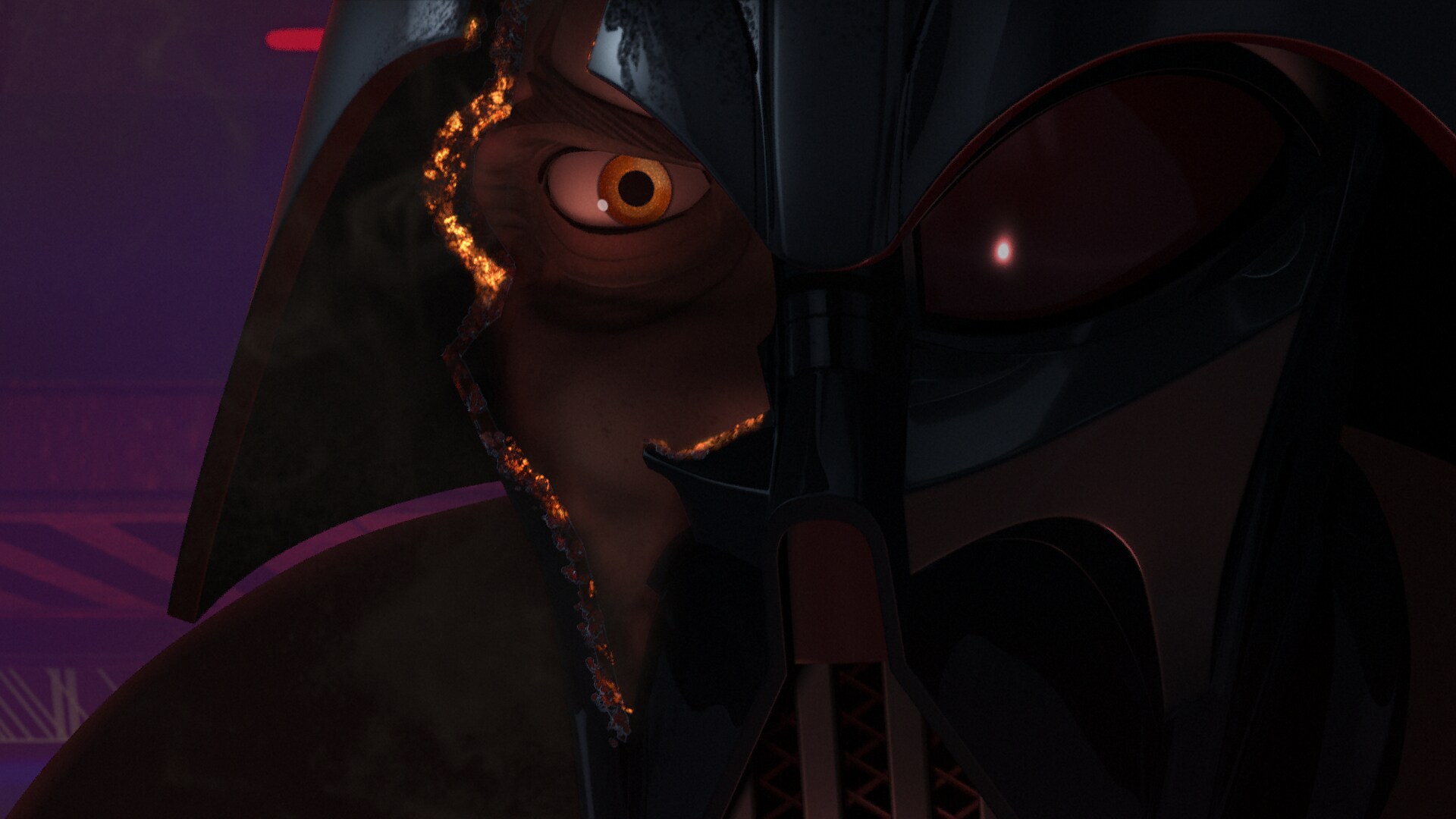 Anakin behind Vader's mask