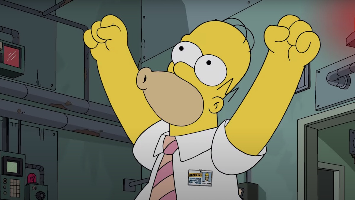 Homer yells wahoo while at work although his medical bills are sky high.