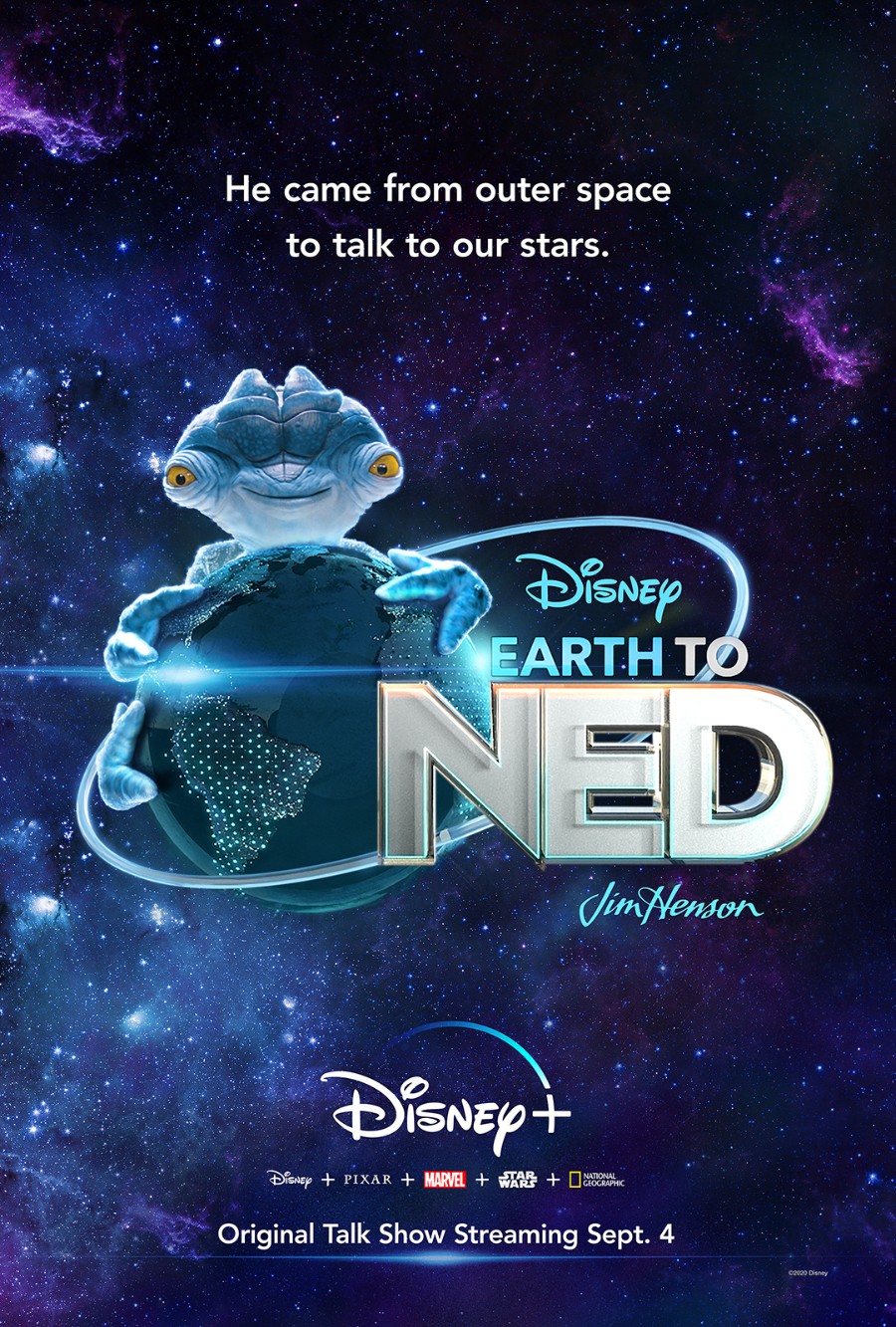 A poster for the new Disney+ talk show Earth to Ned.