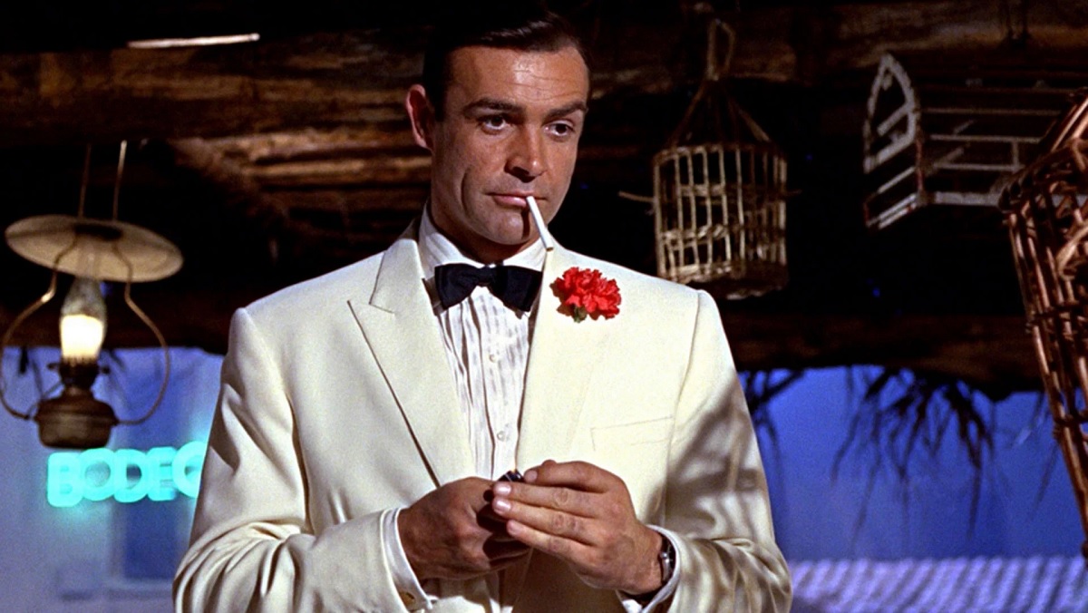 Sean Connery in his most iconic role, James Bond, in the film Goldfinger.