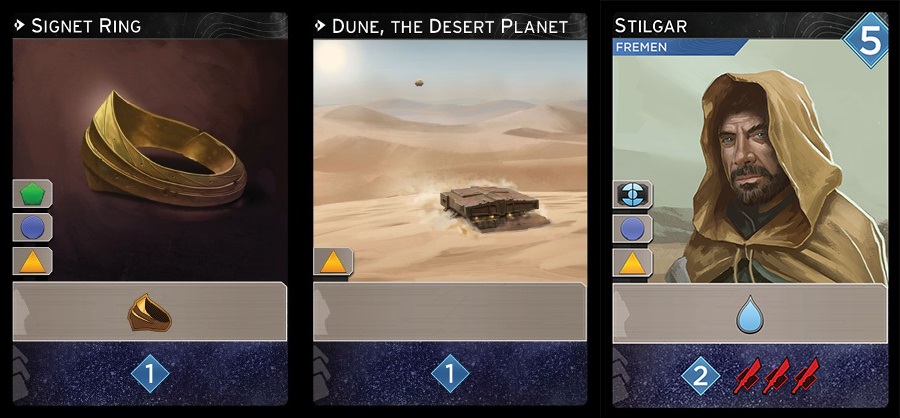 Three cards from Dune Imperium.