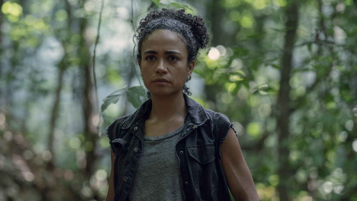 Lauren Ridloff as Connie on The Walking Dead stands in woods