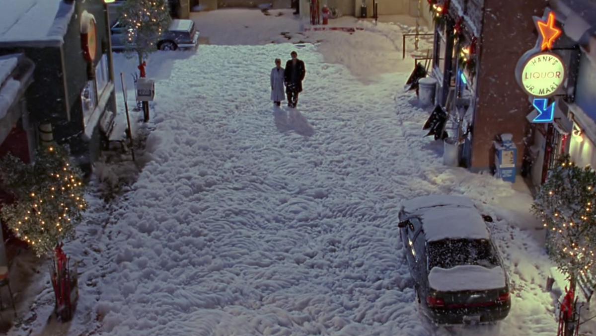 Buffy and Angel walk through the snow in "Amends."