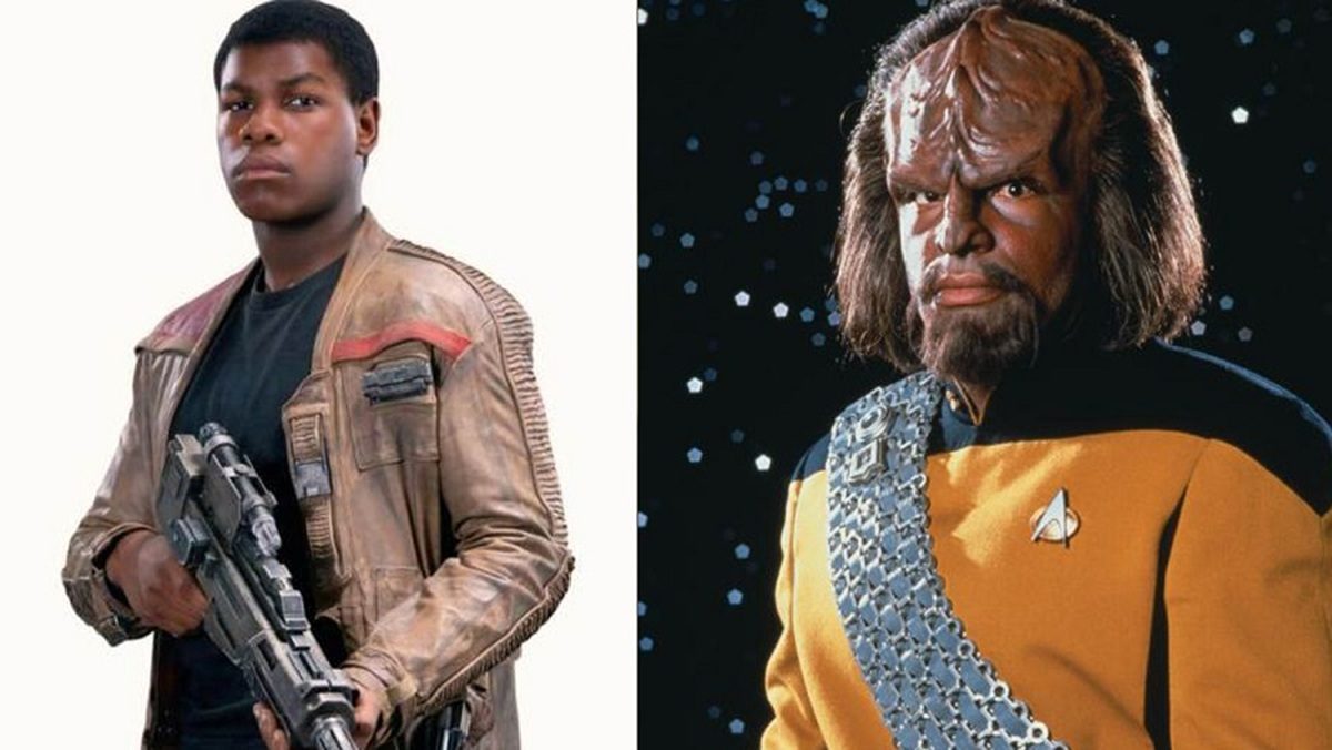 (Left) John Boyega in Star Wars (Right) Michael Dorn as Worf in Star Trek: TNG