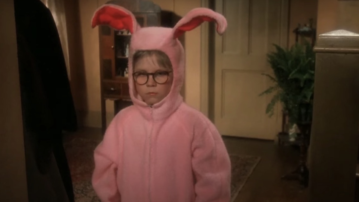 Ralphie wears his pink bunny costume in A Christmas Story