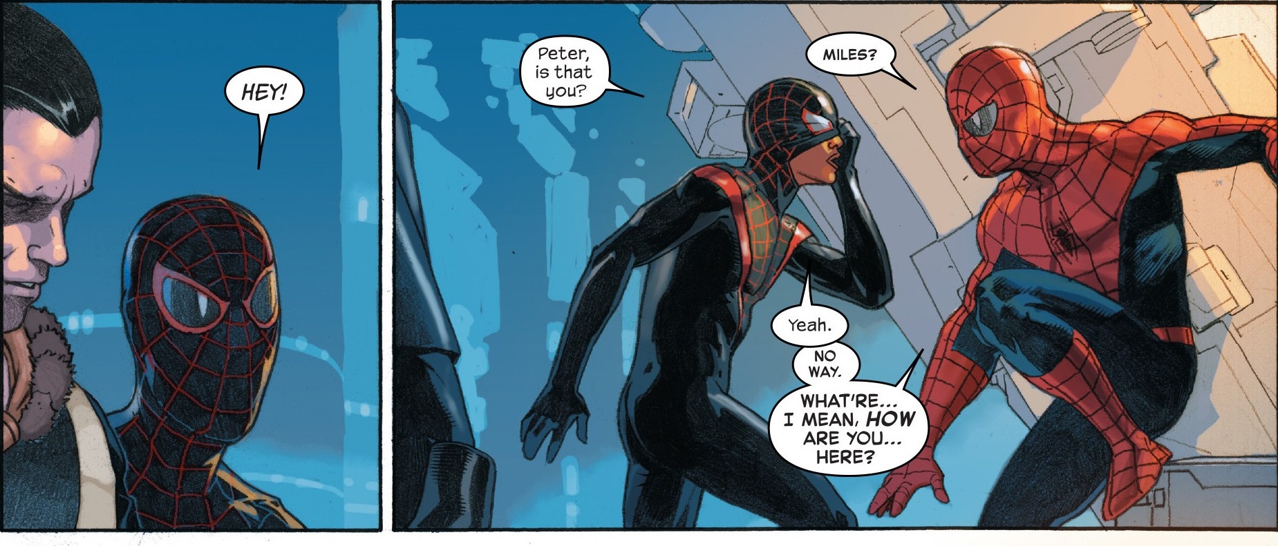 Spider-Man Miles Morales transferred from one Earth to another in Marvel's Secret Wars. 