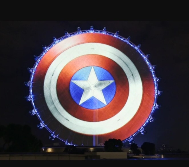 a display of captain america shield on Rome's flywheel