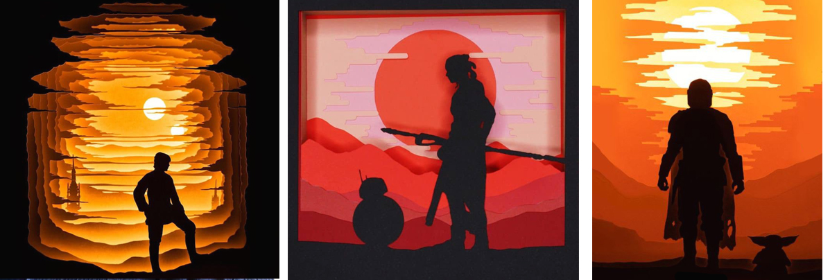 Luke Skywalker, Rey, and Mando are subjects of Charman's incredible paper art. 