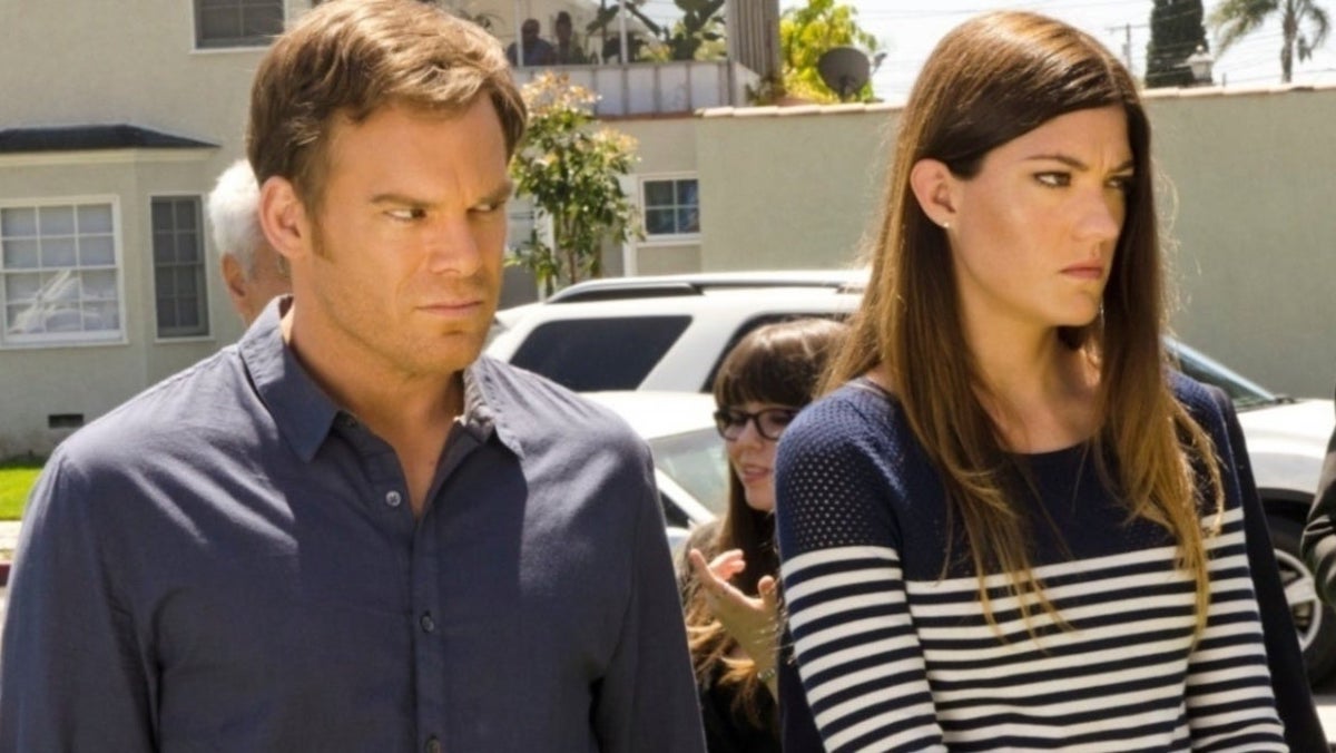 Dexter and Debra Morgan stand side by side 