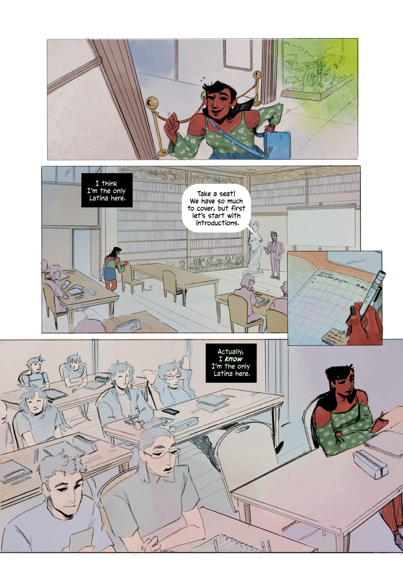 Jessica Cruz sits in a classroom with her class in Unearthed