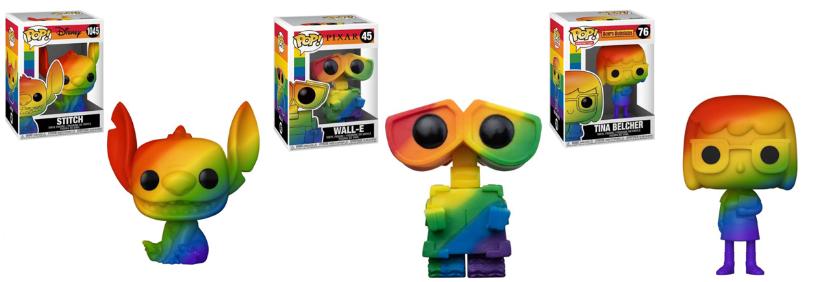 Stitch, Wall-E, and Tina from Bob's Burgers represent modern Disney with new Pride Pop! figures,