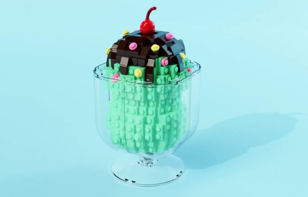 A LEGO sundae even has a cherry on top.