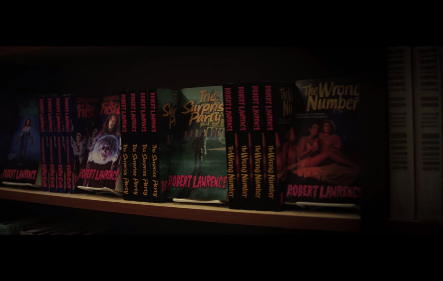 Shelf of Robert Lawrence books in Fear Street 1994 film