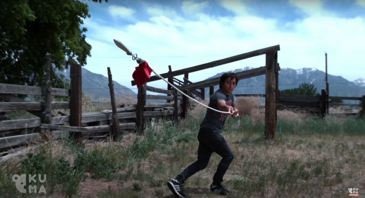 See This MORTAL KOMBAT Rope Dart Trick Smash Through Fruit in Slow