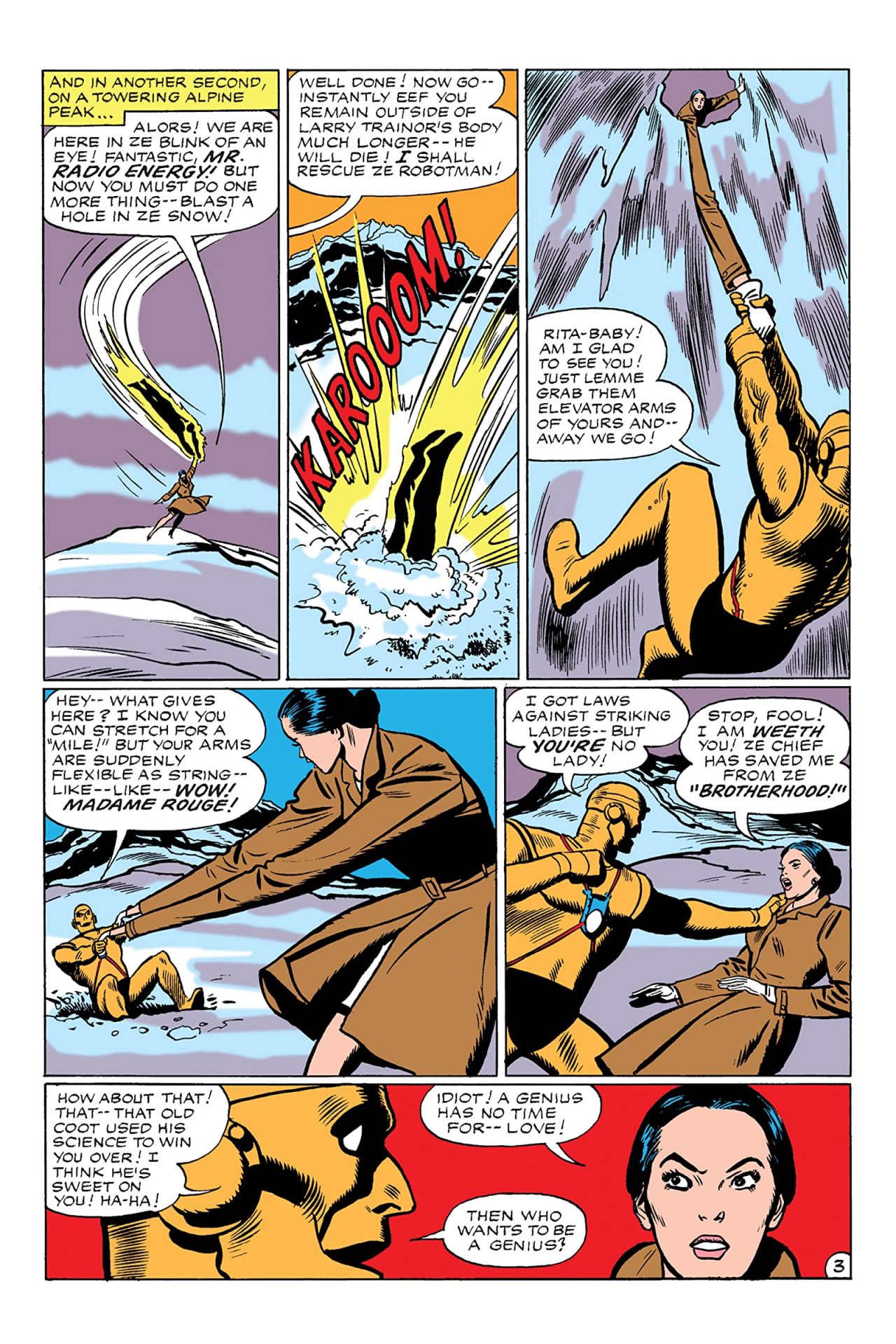 A page from Doom Patrol shows Cliff being saved by Madame Rouge