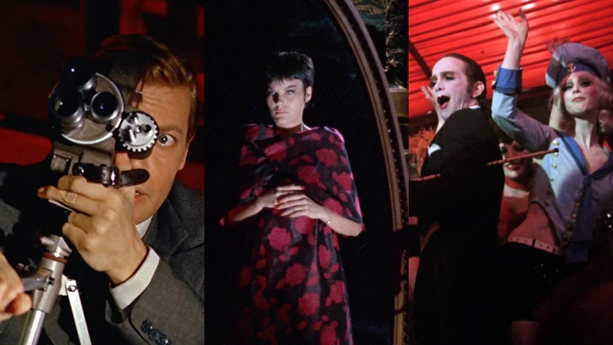 L-r: Karl Boehm from Peeping Tom holds a camera; a model from Blood and Black Lace looks pensively into a mirror; and Joel Grey cuts a rug in Cabaret; all part of Edgar Wright's screening series at Alamo Drafthouse tied to Last Night in Soho.