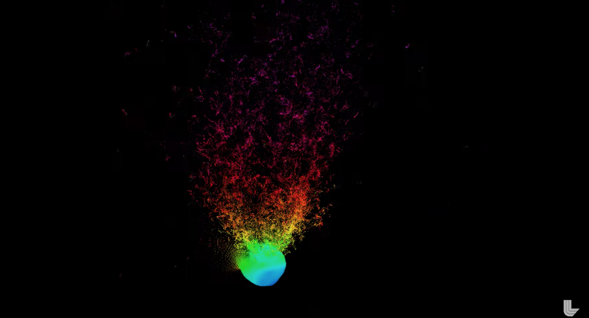 A visualization of a nuclear bomb hitting an incoming asteroid and blowing it apart.