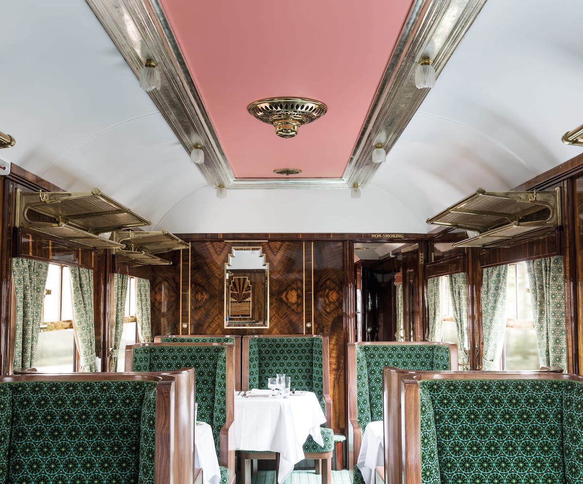 The ceiling in the train car designed by Wes Anderson