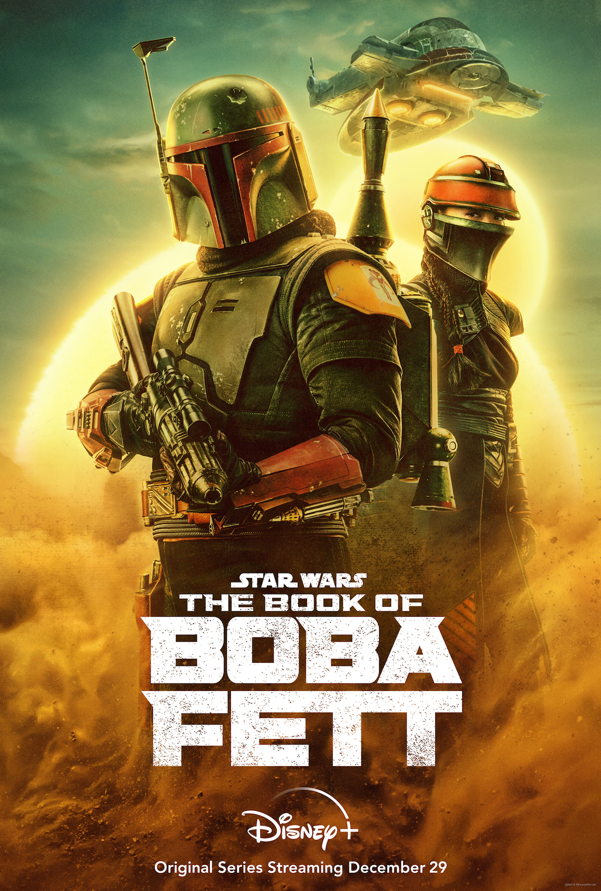 An official poster for The Book of Boba Fett with the bounty hunter and Fennec Shand