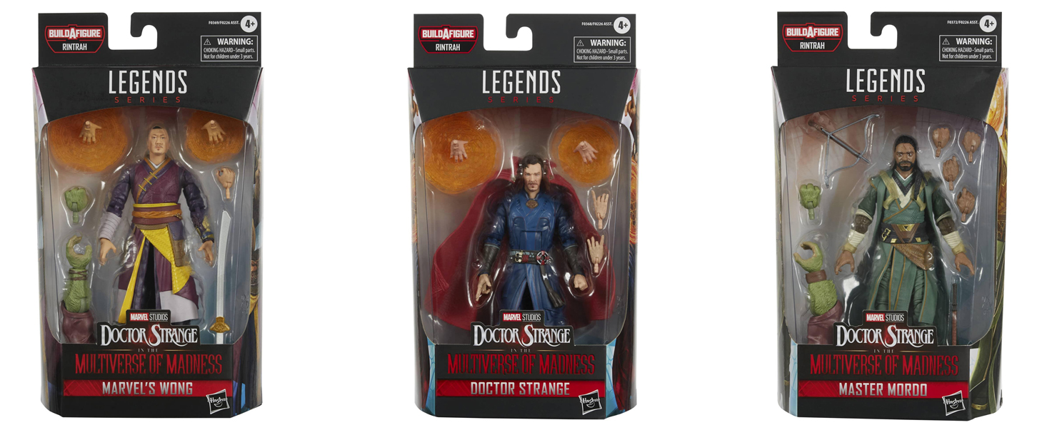 Hasbro Legends Doctor Strange in the Multiverse of Madness wave, in their packaging. 