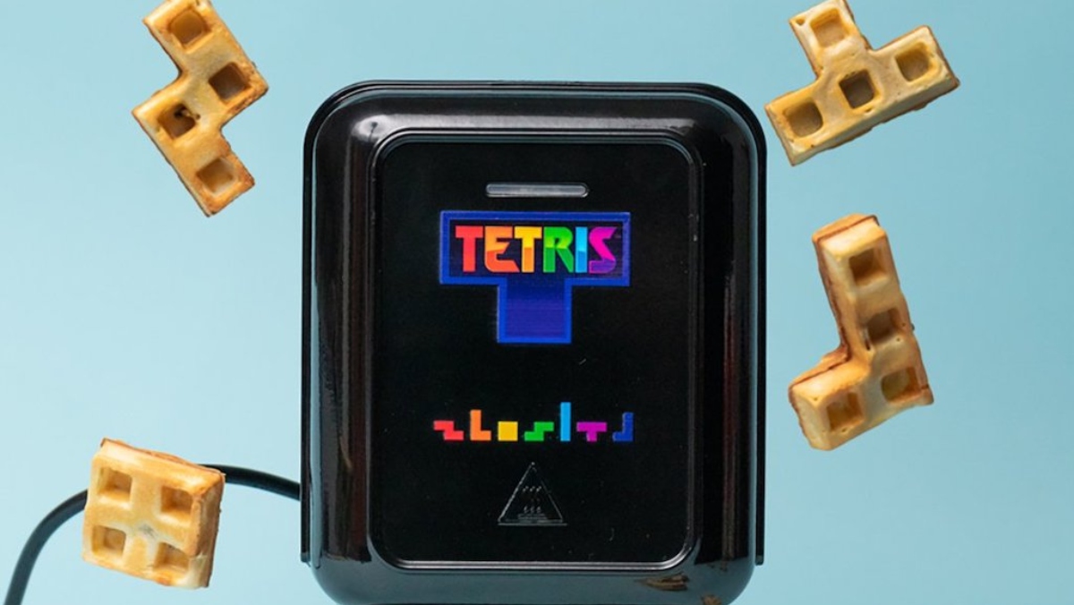 Tetris Waffle Maker photo with tetrimino shaped waffle pieces around it