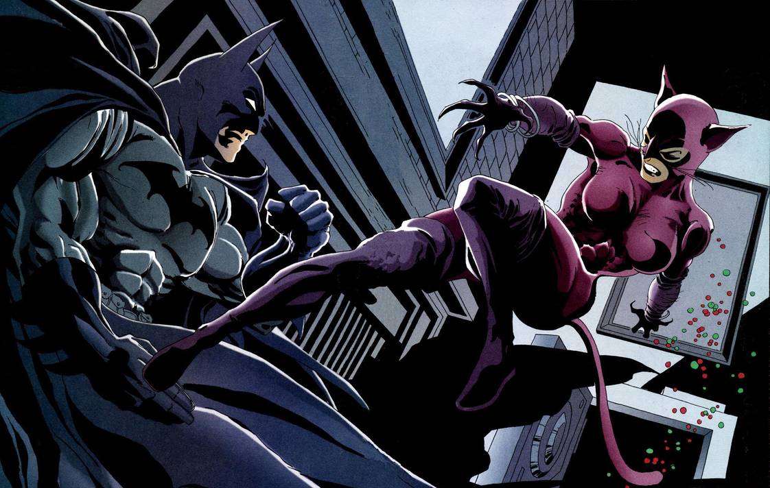 Batman vs. Catwoman in The Long Halloween, illustrated by Tim Sale.