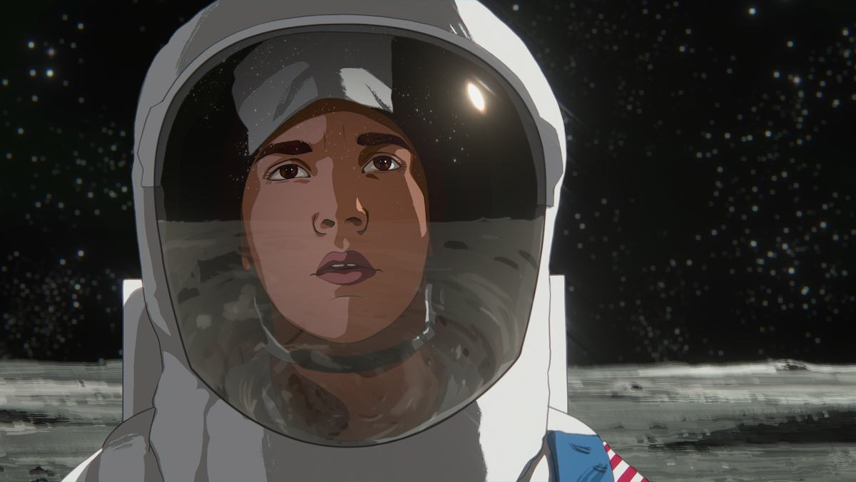 A child in a spacesuit on the Moon in Richard Linklater's Apollo 10 1/2