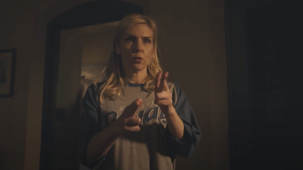 Rhea Seehorn's Kim Wexler does finger guns and points at Jimmy on Better Call Saul