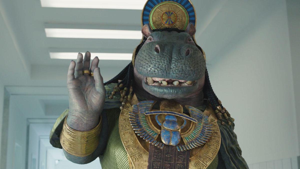 A still from Moon Knight episode 4 shows Tarawet the hippo headed goddess waving at the camera. The Ennead ould be a part of the MCU Secret Wars in phase four if secret societies, organizations and kingdoms come together to battle.