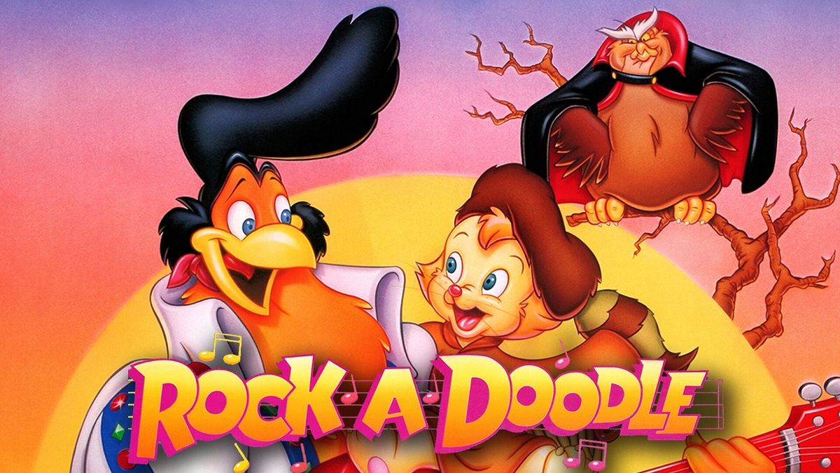 The poster card for Don Bluth's Rock-a-Doodle.