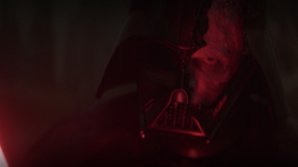 Darh Vader with half his mask destroyed on Obi-Wan Kenobi