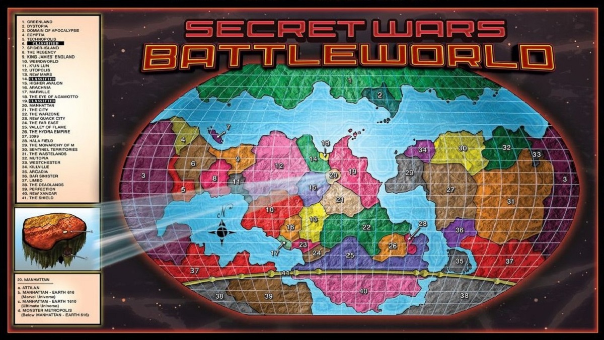 The map of Battlworld, from the 2015 version of Secret Wars