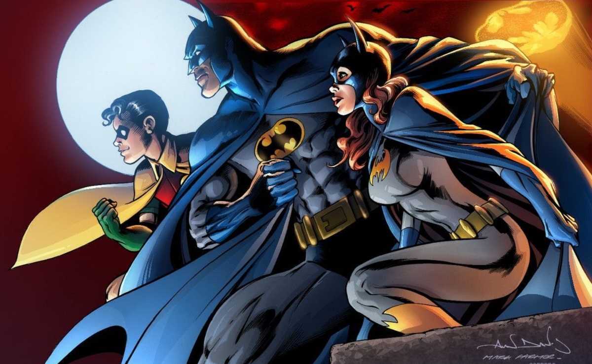 Robin, Batman, and Batgirl in art by Alan Davis and Neal Adams.