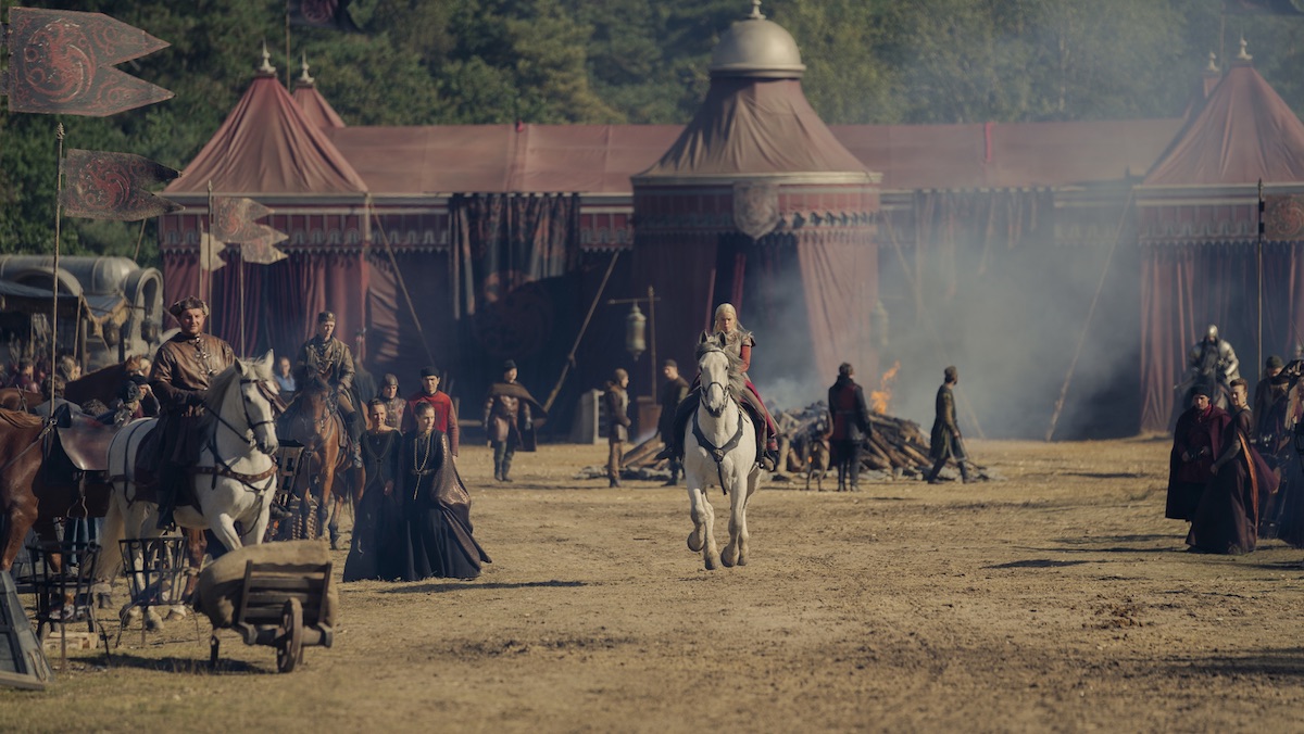 Rhaenyra rides her horse away from the royal hunt on House of the Dragon