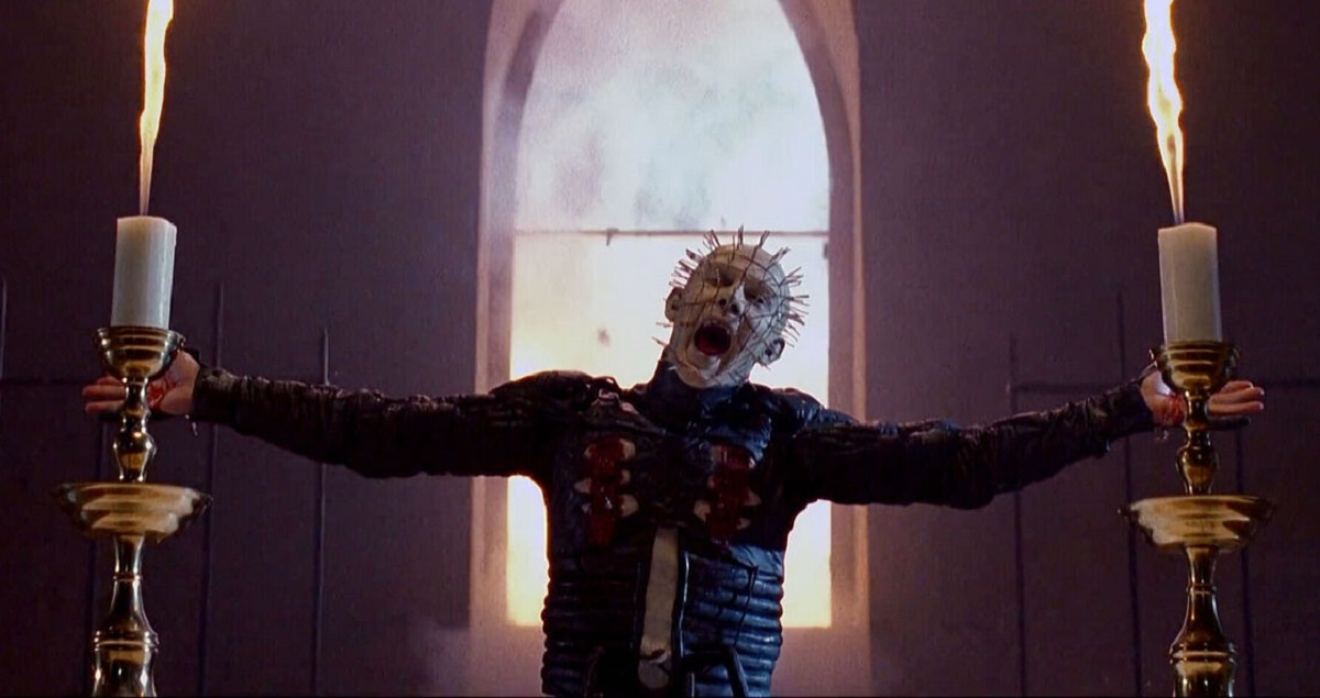 Pinhead strikes a blasphemous post in Hellraiser III: Hell on Earth. po