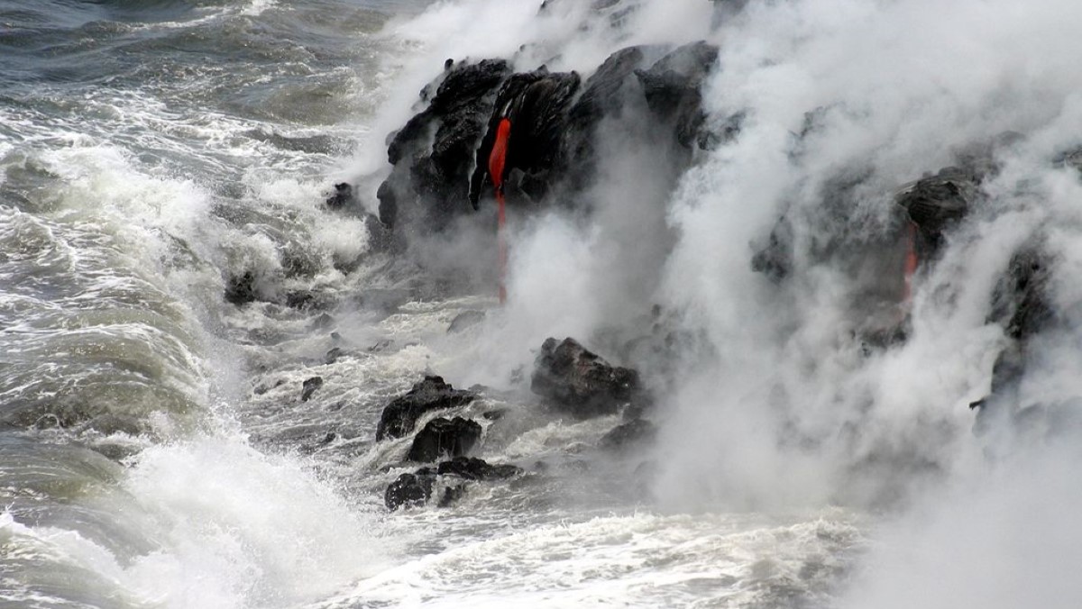 Lava flows into the ocean on the Big Island of Hawaii