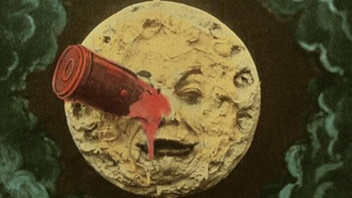 iconic shot of the man in the moon being hit in the eye with a space canon a trip to the moon