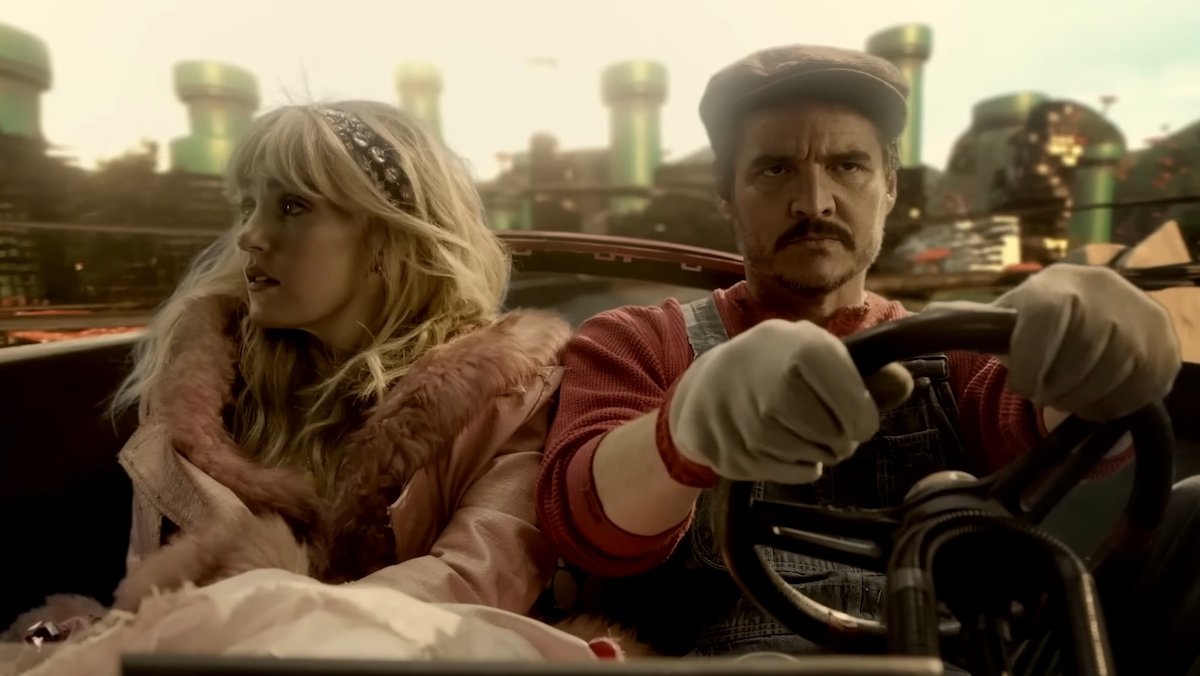 Pedro Pascal as Mario and Chloe Fineman as Princess Peach in SNL's gritty Mario Kart drama sketch