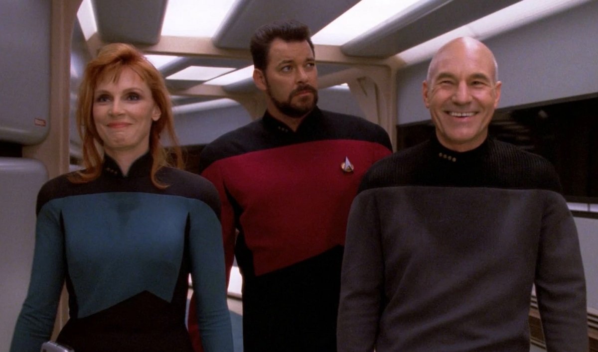 A telepathically linked Crusher and Picard in the TNG episode "Attached." 