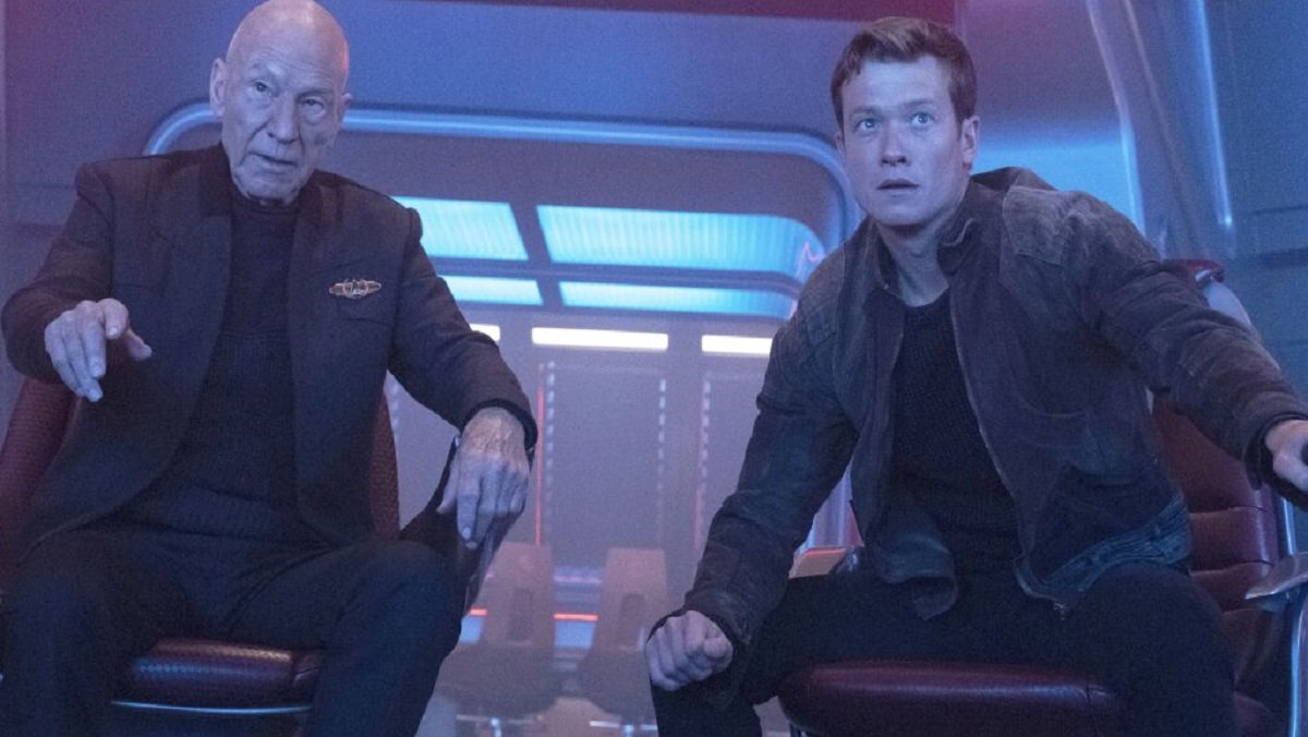 Patrick Stewart as Jean Luc Picard, and Ed Speleers as his son Jack, in season three of Star Trek: Picard.