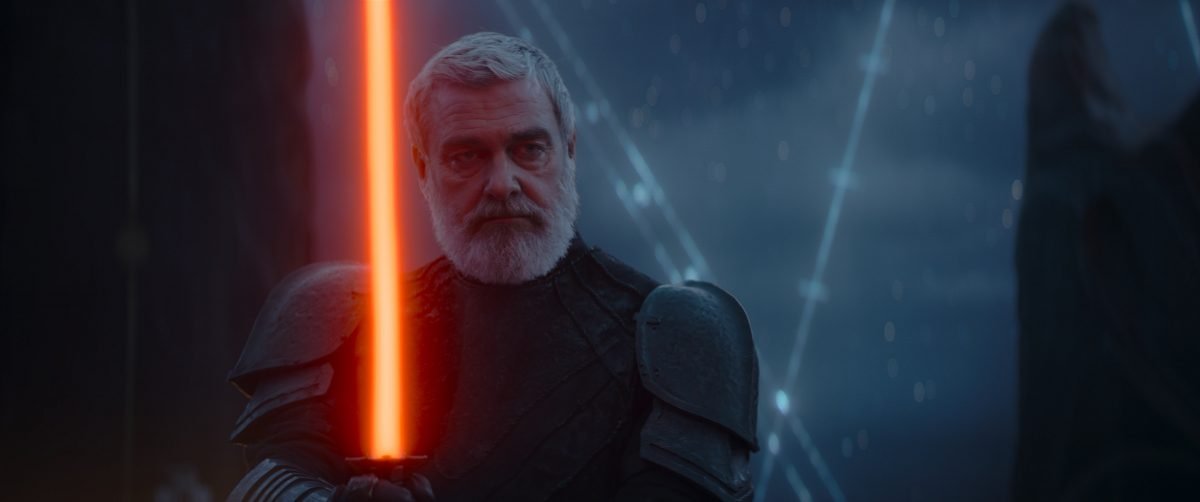 Baylan Skoll holding an orange lightsaber in the Ahsoka series