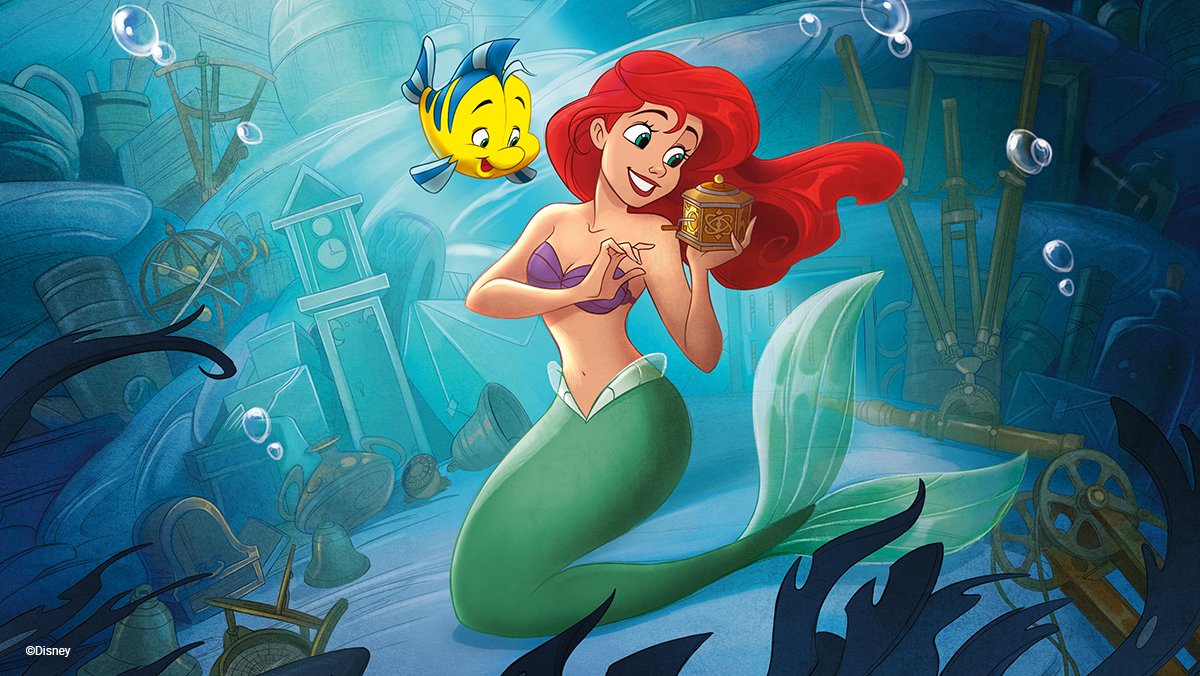 An illustration of Ariel in her grotto on artwork for Disney Lorcana by Hedvig Häggman-Sund