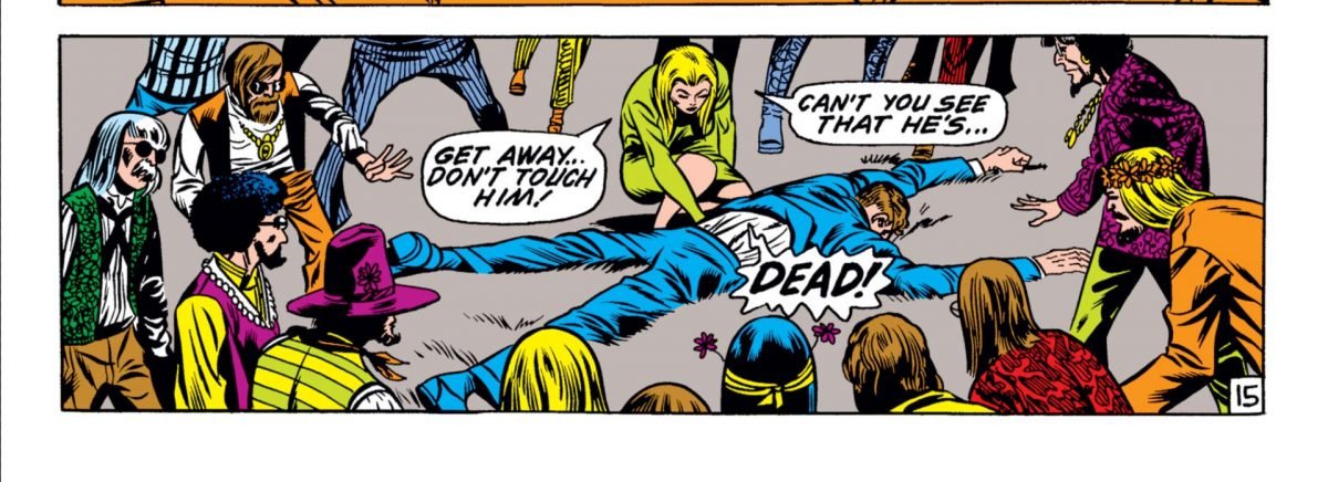 Nick Fury lying dead in a crowd in Agent of Shield #15